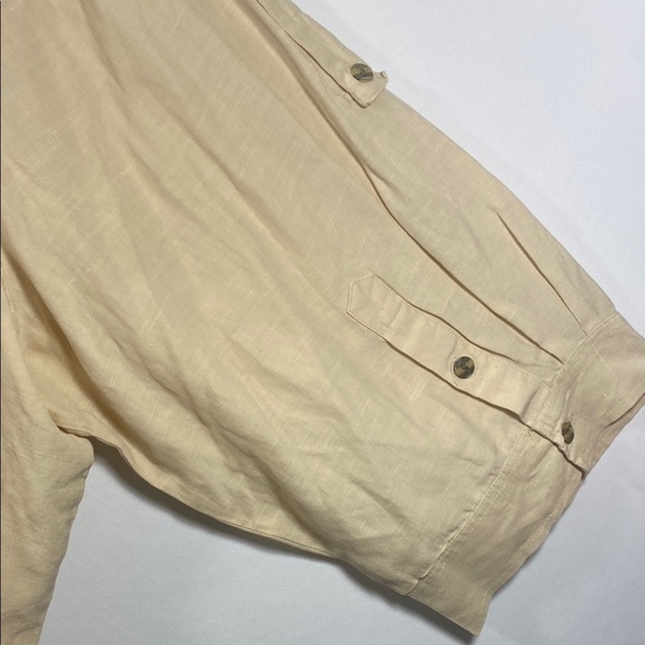 Avenue Silk Linen Blend Light Tan Button Down Short Sleeve Shirt Size 30/32 - Picture 5 of 7
